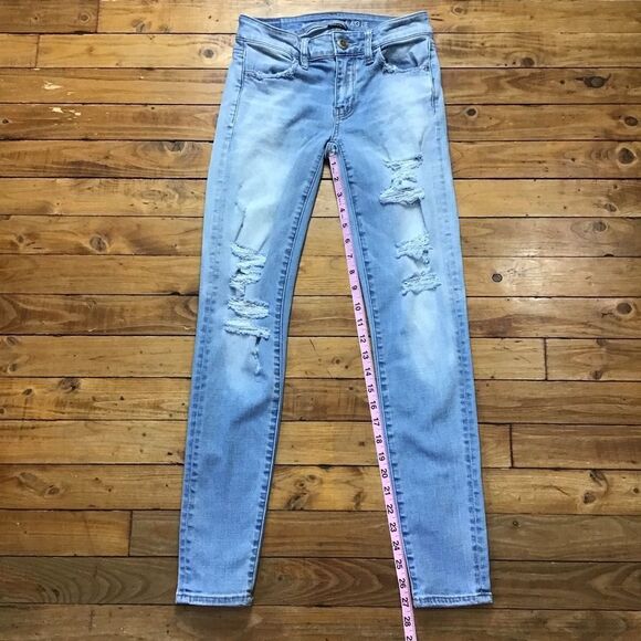 Aeo ripped jeggings jeans light blue distressed soft stretchy jeans size 0 cool - Picture 8 of 12